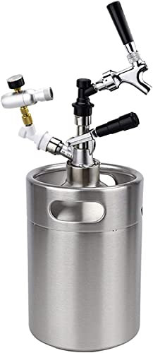 Dispensador de cerveza 5L Mini Beer Keg Growler con sistema dispensador de lanza de cerveza tipo D Grifo de cerveza de barril de CO2 con regulador de vertido perfecto, grifo de lanza de cerveza