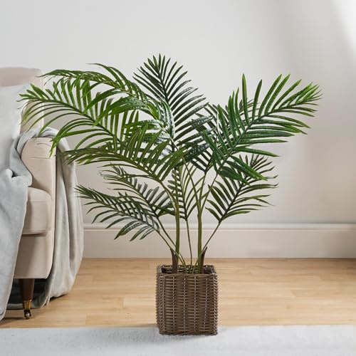 OHS Artificial Palm Tree Lifelike Large Artificial Tree in Pot Faux Plant for Outdoor Indoor Decorative Fake Tropical Plant for Home Office Living Room Garden, 110 x 45cm
