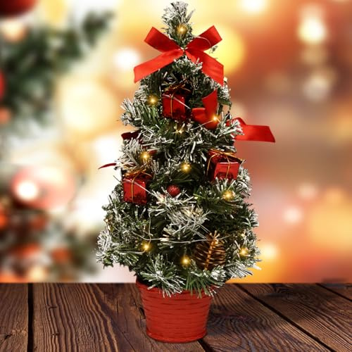 Mini Weihnachtsbaum, 40cm Tannenbaum Klein, Mini Weihnachtsbaum Beleuchtet, Künstlicher Weihnachten, Geschmückter Künstlicher Christbaum mit Beleuchtung Tischdeko, Weihnachtsdeko, Zuhause, Büro (C)