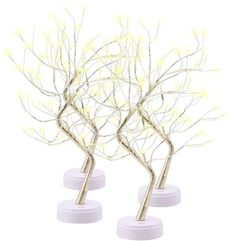 Lunartec Baum Batterie: 4er-Set LED-Lichterbäume mit 108 LEDs, USB- und Batteriebetrieb, 53 cm (Goldfarbener Lichterbaum, Weihnachts-Licht-Baum, Gold)