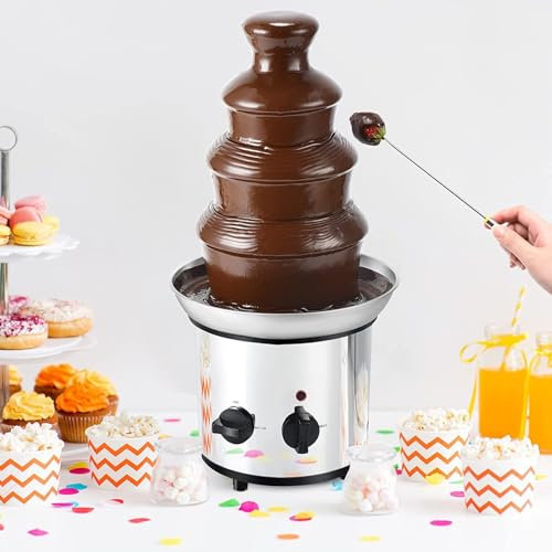 DMMFTERL Hot Chocolate Fountain Fondue Commercial Stainless Steel Luxury Party Wedding Restaurant Hotel Perfect For Kids Cheese BBQ Sauce 4 Tiers