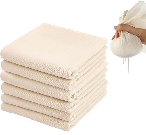 6 Stück Passiertuch Wiederverwendbar - 50 x 50 cm Käsetuch Mulltuch, Cheesecloth Waschbares Filtertuch aus Baumwolle für Saft, Käse, Nussmilch, Tee, Suppe, Joghurt und Tofu