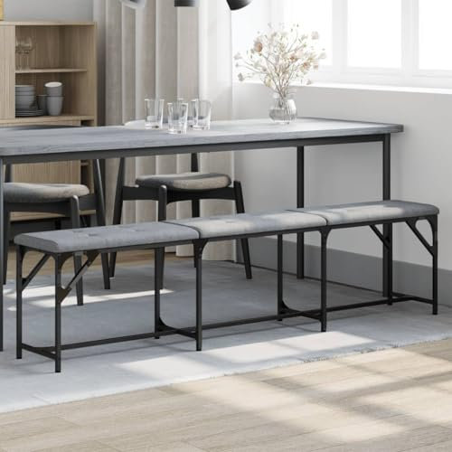 Moderne hellgraue Esszimmerbank mit Stahlrahmen, 186 x 32 x 45 cm, stilvolle Stoffpolsterung, Küche & Esszimmer, Sitzlösung