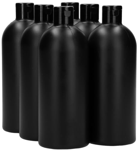 Plastic flessenshop 6 x Bouteille ronde en PEHD noir de 500 ml + bouchon à clapet noir- Sans BPA - Incassable - Rechargeable - Avec bouchon - Bouteilles vides - 6 pièces
