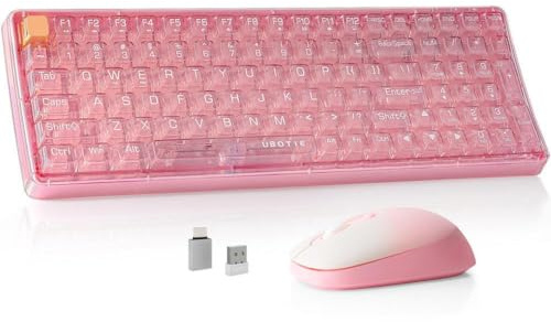 DIWUCXCA UBOTIE Juego de Teclado y ratón inalámbricos de Color Rosa con Teclado numérico para Ordenador portátil y Windows(Sakura Pink)