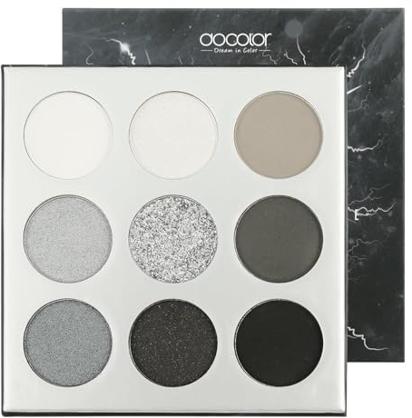 Docolor Paleta de sombras de ojos negra de 9 colores, altamente pigmentada, mate, brillante, crema ahumada, polvo colorido, impermeable, paleta de maquillaje, espacio