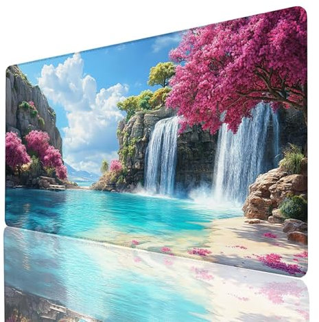 Tappetino Mouse Paesaggio 120x60x0.3cm, Tappetino Gaming Cascate Sottomano Scrivania per Compatibile Con Tastiera Wireless e Mouse Wireless, Impermeabile Mousepad per Accessori Scrivania Gaming 981GYL