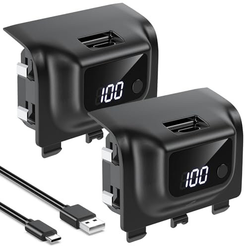 [LED Display] YUANHOT Rechargeable Battery Pack for Xbox Series X/S/One/Elite, 2 Pack 5520mWh Fast Charging for Xbox Controller Battery Pack, Remote Play and Charge Kit for Xbox One Accessories