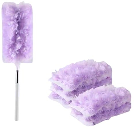 Wagoodter 6 pièces Aimant à poussière Duster avec 1 Manche télescopique Plumeau rétractable 360 degrés Set à poussière, pour Nettoyer Les Poils d'animaux, la poussière, Les Meubles (1 Blanc+6 Violet)