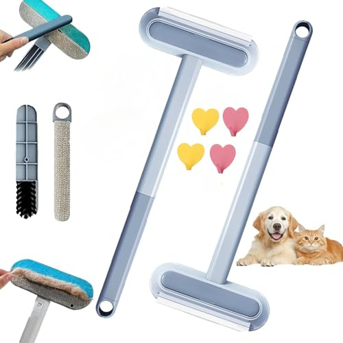 Pets Hair Remover Multifunctional Hair Removal Brush 4 in 1 Pet Removal Tool Portable Adjustable Dog Cleaning Remover with Hooks for Couch Carpet Furniture Car Seat Wet and Dry Use (2 Set)