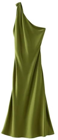CHENSHI Vestito Donna Elegante French Lust Style Sexy Scaccia Abito Asimmetrico da Summer Nuovo Seta Stema Satina Slim Dress Lungo-Verde Oliva-m