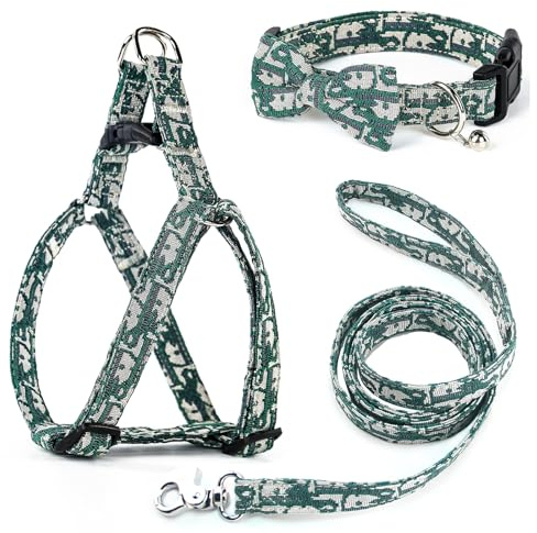 Dog Collar and Harness with Leash Set, Premium Breathable Harness for Girl Boy Dogs, No Pull Easy Walking Pet Harness, Green, L