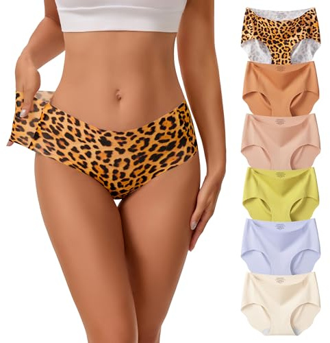 INNERSY Women's Seamless Underwear No Show Invisible Hipster Panties Full Coverage Briefs 6-Pack(Medium, Vivid Shades)
