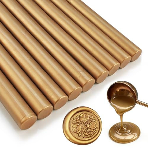 Tomgenrine Heißklebepistolen-Siegelwachsstifte - geeignet für Siegelstempel, Briefe, Grußkarten, Weinverpackungen, Handarbeiten sowie Hochzeits- und Party-Einladungen,20er Pack（Bronzegold）