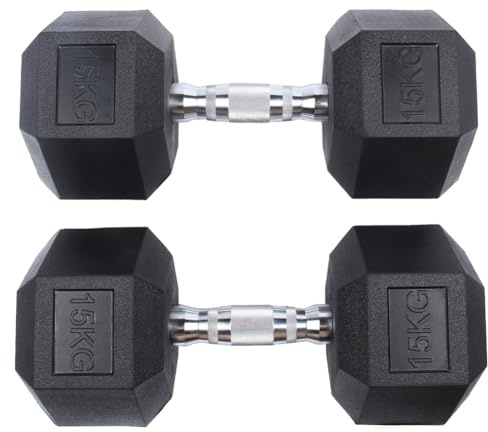 SPORTINATOR Hexagon Hanteln – 2er-Set & Einzelhanteln von 5–30 kg – Gusseisen mit Gummi-Beschichtung, rutschfester Griff, bodenschonend, ideal für Krafttraining & Fitness