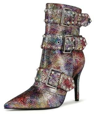 Botas de Tobillo de tacón Stiletto de Talla Grande para Mujer, Botines de 3 Pulgadas de tacón para Bodas, Eventos de Noche, Citas,Púrpura,42 EU