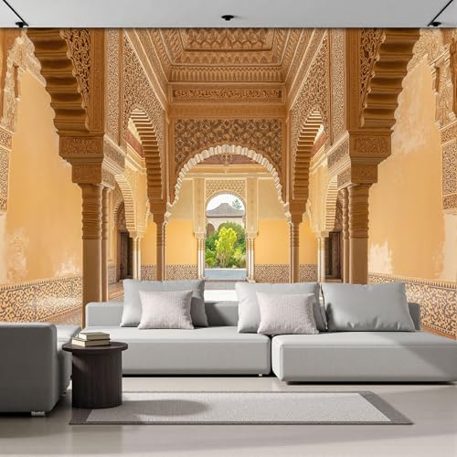 ANALTIRCE Carta Da Parati Fotografica Magnifico Arco 3D Effetto Islam Corridoio Design Carta Tessuto Non Tessuto TNT Marrone XXL Fotomurale per Soggiorno Camera Letto Studio Decorazione, 450×315cm
