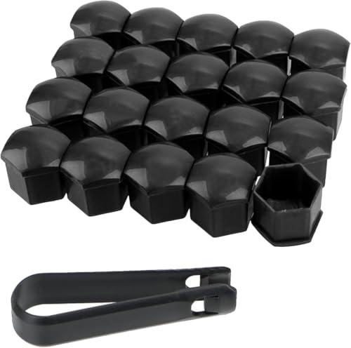 20 Radmutterkappen 17mm, Radschraubenkappe-n mit Radschraubenkappen Abzieher, Abdeckkappen für Radschrauben, Radmuttern Kappen (20 x Radmutterkappen 17mm mit Radschraubenkappen Abzieher Schwarz)