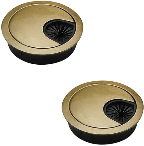 2 Packs 60mm Desk Cable Grommet Cover,with Adjustable Center Cables Hole,Computer Desktop Grommets Cable Management Wire Organizers for Office Computer Desk Worktops(Bronze)
