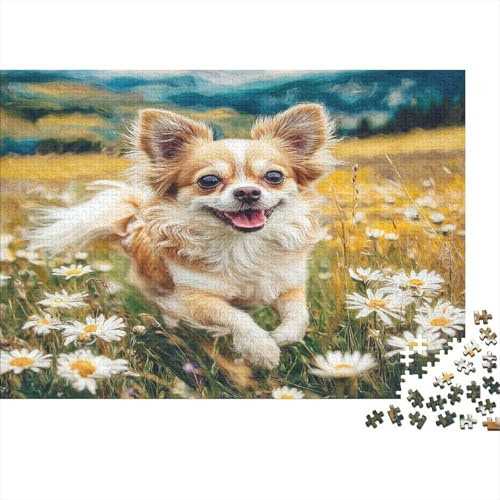 Cane nel Prato Puzzle 1000 Pezzi Carta per Adulti Prato Fiorito Gioco di Puzzle 1000 Pezzi Relax Famiglia Regalo 52x38cm/1000pcs