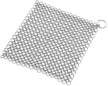 Jenivaint Pulitore per Pentole in Ghisa, in Acciaio Inossidabile, per Cotta di Maglia, 7 X 7, in Rete Circolare, Bordi Lisci Antiruggine, per Padella, Wok, Forno Olandese, Domestica, all'aperto