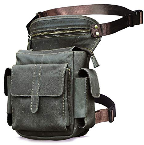 Le'aokuu Hombres Bolsa táctica Bolsa de Escalada Bolsa de Cadera Cinturón Bolso Cinturón Fanny Paquete de Cintura Bolsa de Pierna caída Bolso Mensajero de Cuero 913-5 (913-5 Gris)