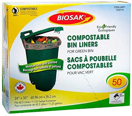 Biosak Compostable Green Bin Liners, 60.96 cm × 76.2 cm (24 in × 30 in), Pack of 50