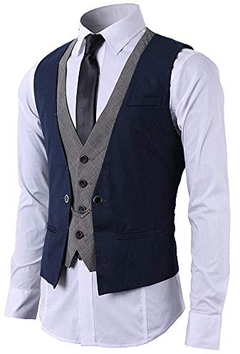 STTLZMC Hombre Chaleco de Traje Blazers Waistcoat sin Manga 2in1 Formal Boda Ceremonia,Azul,XX-Large