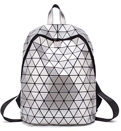 RANSUU Geometrischer Rucksack Damen Leuchtend Holographic Taschen Lumikay Geldbörse und Handtasche Farbwechse Daypack Taschen Silber
