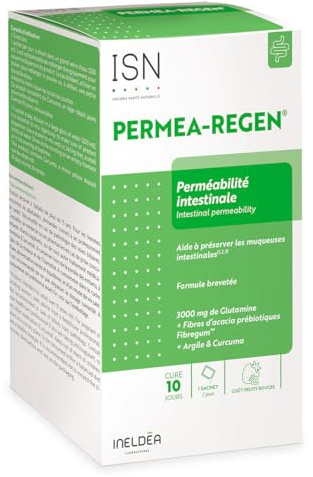 ISN - Permea-Regen® - Complément Intestin Fruits Rouges 10 Sachets | Soutien intestinal, fibres acacia, glutamine, argile verte, curcuma, sans gluten sans lactose