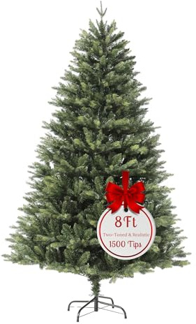 EVRE Brunswick Spruce Artificial Christmas Tree with 1500 PE PVC Hinged Branch Tips & Strong Foldable Metal Stand for Indoor Xmas Festive Home Decor 8Ft or in 240CM height