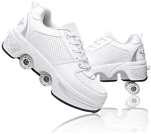 LDTXH Verstellbare Rollschuhe für 4 Rollen, verstellbar, 2-in-1-Schuhe, vielseitig einsetzbar, Kick Roller Shoe für Jungen und Mädchen, 40