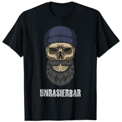 Unrasierbar Geschenk Mann Bart lustig Beard Skull Totenkopf T-Shirt