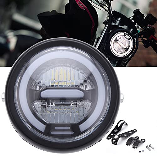 KEEPDSGN 6.8 inch Motorcycle Headlight LED with White Halo and Brackets, Universal Waterproof Motorbike Headlight Light for Cafe Racer Bobber Chopper