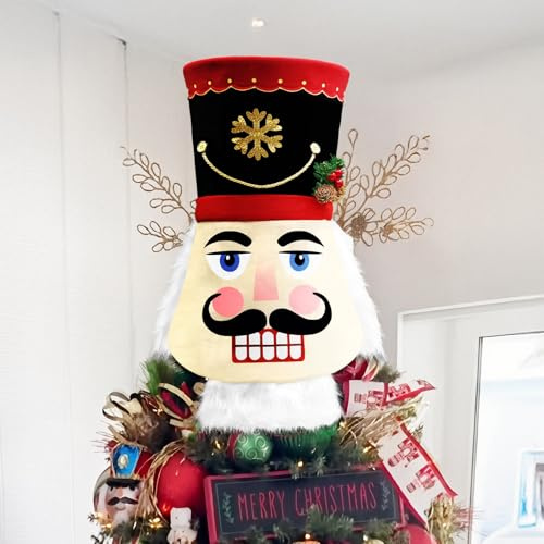 Nutcracker Christmas Tree Topper Xmas Nutcracker with Spring Red Hat Ornament Winter Holiday Santa Home Decoration Wreath Festive Gift Ideas Supplies