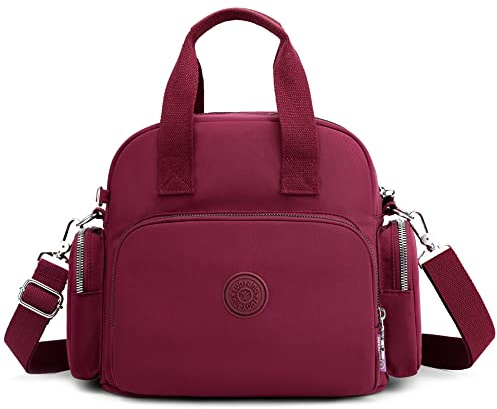 VARLIVOO Moda Borsa a Tracolla da Donna con USB - Borsetta da Donna Zaino College Viaggio Scuola Campeggio Borsa Poliestere Impermeabile Vino Rosso