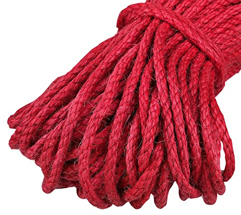 Uiopa Juteschnur Kordel 5mm, Natürliche Hanfseil Spagat Schnur Jutekordel Dicke Jute Schnur 10m Bastelschnur, Juteseil für Kratzbaum, DIY Kunsthandwerk, Garten, Geschenke Dekoration (Rot)