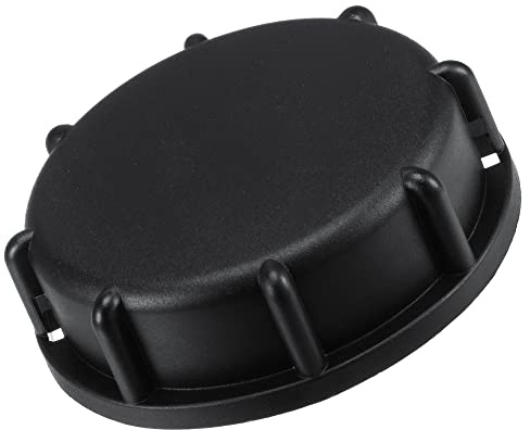 sourcing map IBC Tank Adapter 55mm ID Coarse Female Thread Plastic Water Tote Solid Cover Lid Cap with Gasket, Black Pack of 2