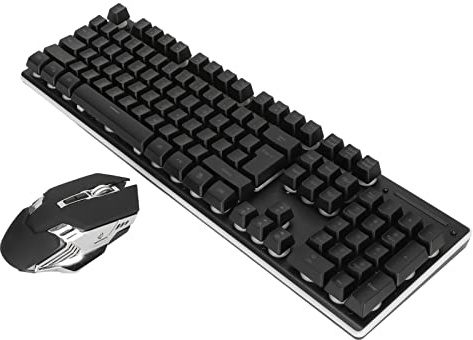ciciglow Combo de Teclado Mecánico Y Mouse, RGB Retroiluminado con Cable Recargable 3200DPI Ratones Teclado Inalámbrico para Juegos para PC Gamer Computadora de Escritorio