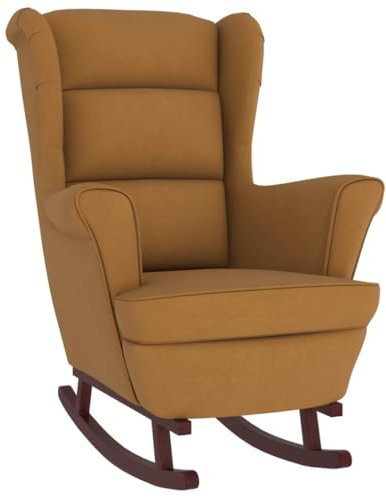 vidaXL Schaukelstuhl mit Massivholz-Gummibeinen Relaxstuhl Schaukelsessel Schwingsessel Relaxsessel Schwingstuhl Polstersessel Sessel Braun Samt