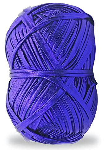Metallic T-Shirt Yarn 140 Yards Knitting Fabric Crochet Cloth Shiny Tshirt Yarn for Crocheting Beginners DIY Hand Craft Bag Blanket Cushion Projects (Blue)