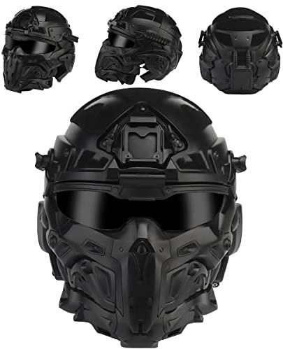 Casco Asalto Ronin, Casco Cara Completa Fast Airsoft, Auriculares Tácticos Integrados, Ventiladores Antivaho, Gafas Deslizantes, Para Tiro Paintball CS Militar, Caza, Deportes Al Aire Libre,Negro