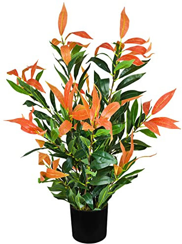 Decovego Künstliche Glanzmispel Photinia Kunstpflanze Künstliche Pflanze 70 cm Kunstblume Innendekoration Kunst Pflanze wie echt im Topf