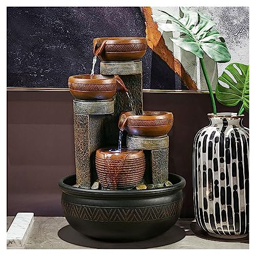 Fuente De Jardín con Iluminación LED,Fuente Ornamental De Jardín,Fuentes De Jardines Exteriores,Juego De Agua 4 Niveles,Iluminacion LED,Juego De Agua para Jardín,Polirresina para Interior O Exterior