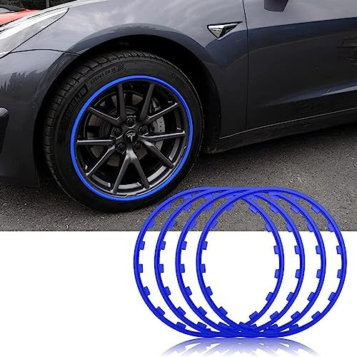 UIHECTA Protectores De Llantas, 16/17/18/19/20 Pulgada Protector De Llanta De Coche, ProteccióN Universal para Llantas, Anillo De ProteccióN para NeumáTicos De Coche, Juego De 4,Azul,17in