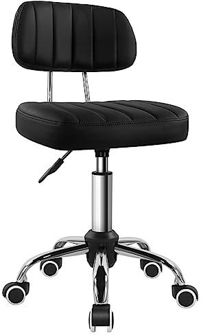 BFTOU Square Swivel Stool on Wheels Perfect for Work SPA Shop Massage Height-Adjustable and Cost-Effective Rolling Stool Chair with Back Black