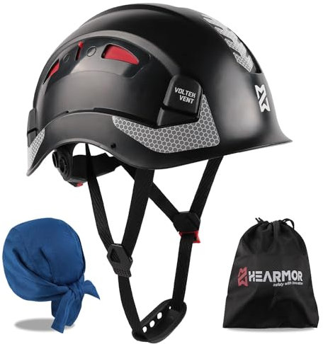HEARMOR Casque de Protection de Chantier certifié EN397 en ABS réglable avec système à cliquet à 6 Points, avec Doublure de Refroidissement et Sac de Transport – Convient pour Tous Les lieux de