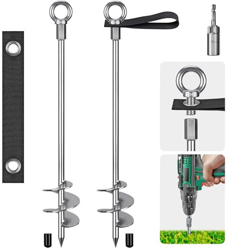 Insaga Ground Anchor Heavy Duty 76cm Ground Pegs kits Fit for All Tents, Trampolines anchor kit for Camping/Shed/Dog/Garden Carport with Adaptor and Straps,2 Pack
