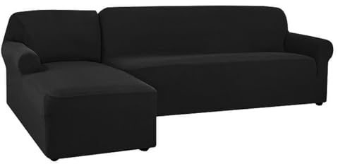 OKJK Sofabezug l Form,Jacquard sofabezug Stretch für Wohnzimmer sofaschoner,kombinierter Ecksofabezug,staubdicht,maschinenwaschbar,für die meisten Sofas geeignet (Black,Part A-A 90-140cm)