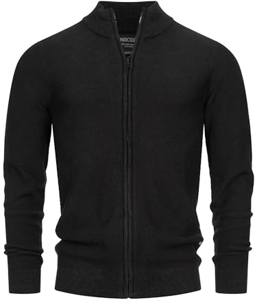 Indicode Herren INWestmoon Strickjacke mit Stehkragen | Fein-Strick Cardigan aus Baumwollgemisch Black, L